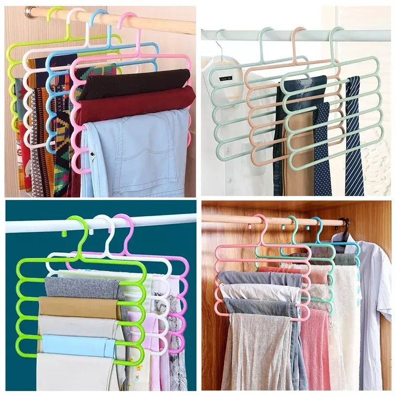 Set*3 Multifunctional Magic Pants Rack Multi Layers Cloth Dryer 5 Layers Anti-Slip Hanger