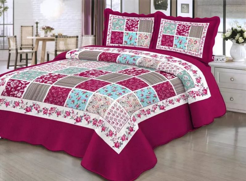 European Patchwork Microfiber Polyester Bedspread Coverlets Bedding Set