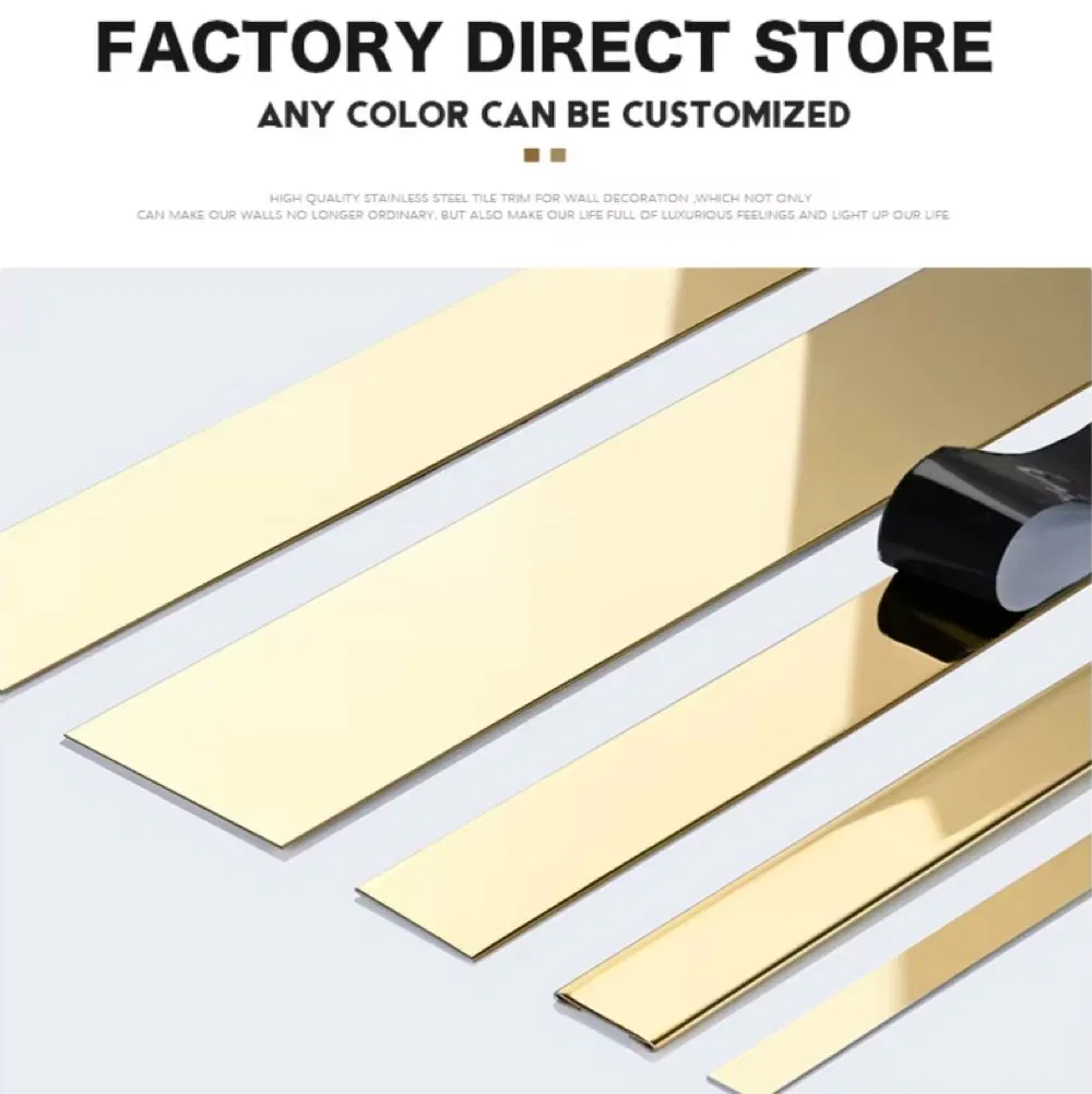 India Stainless Steel Flat Trim/Strip with Self-Adhesive Backing for Wall and Floor Transitions