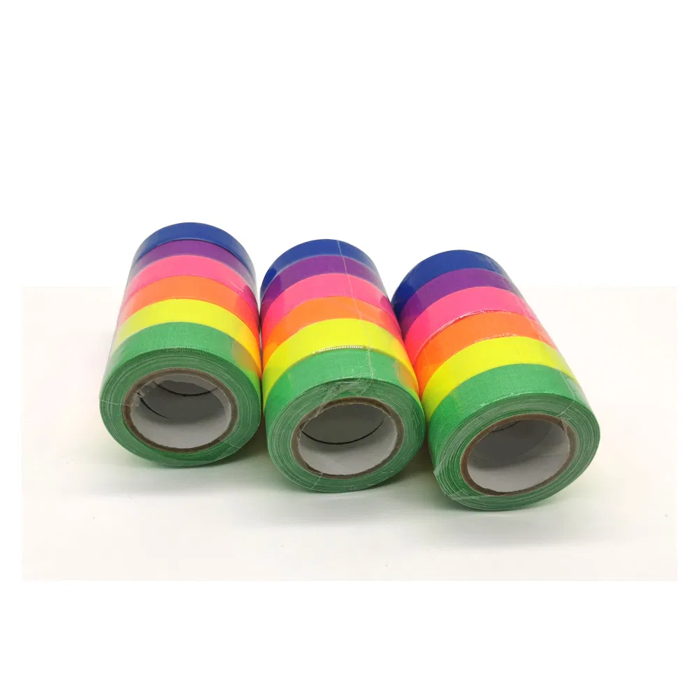 Colorful Cotton Base Warning Safety Marking UV Backlight Reflective Cloth Duct Fluorescent DIY Glow in The Dark Adhesive Tape