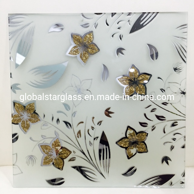 4, 5, 6mm Golden Titanium Coated Ice Flower Acid Etched/Stained/Frosted/Stained/Sandblasting/Non Finger Glass/ Design Art Decorative Glass for Door, Decoration
