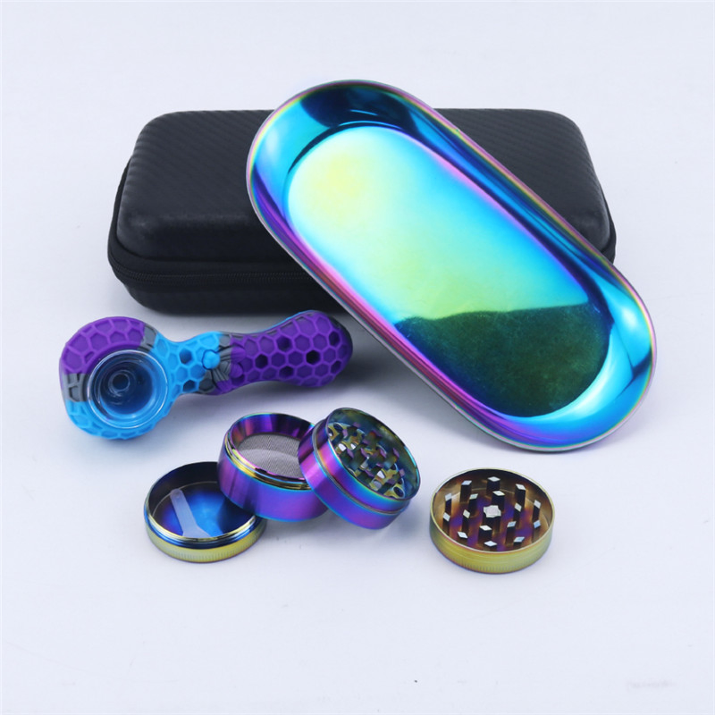 Color Smoking Set Tobacco Smoke Pipe Honey Water Pipe Herb Grinder Smoking Accessories Rolling Tray Smoking Kit