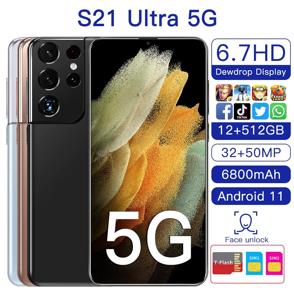 Wholesale Global Version S21 Ultra 4G/5g Mobile Phone Android 6.7 HD Inch 16GB+512GB Smartphone