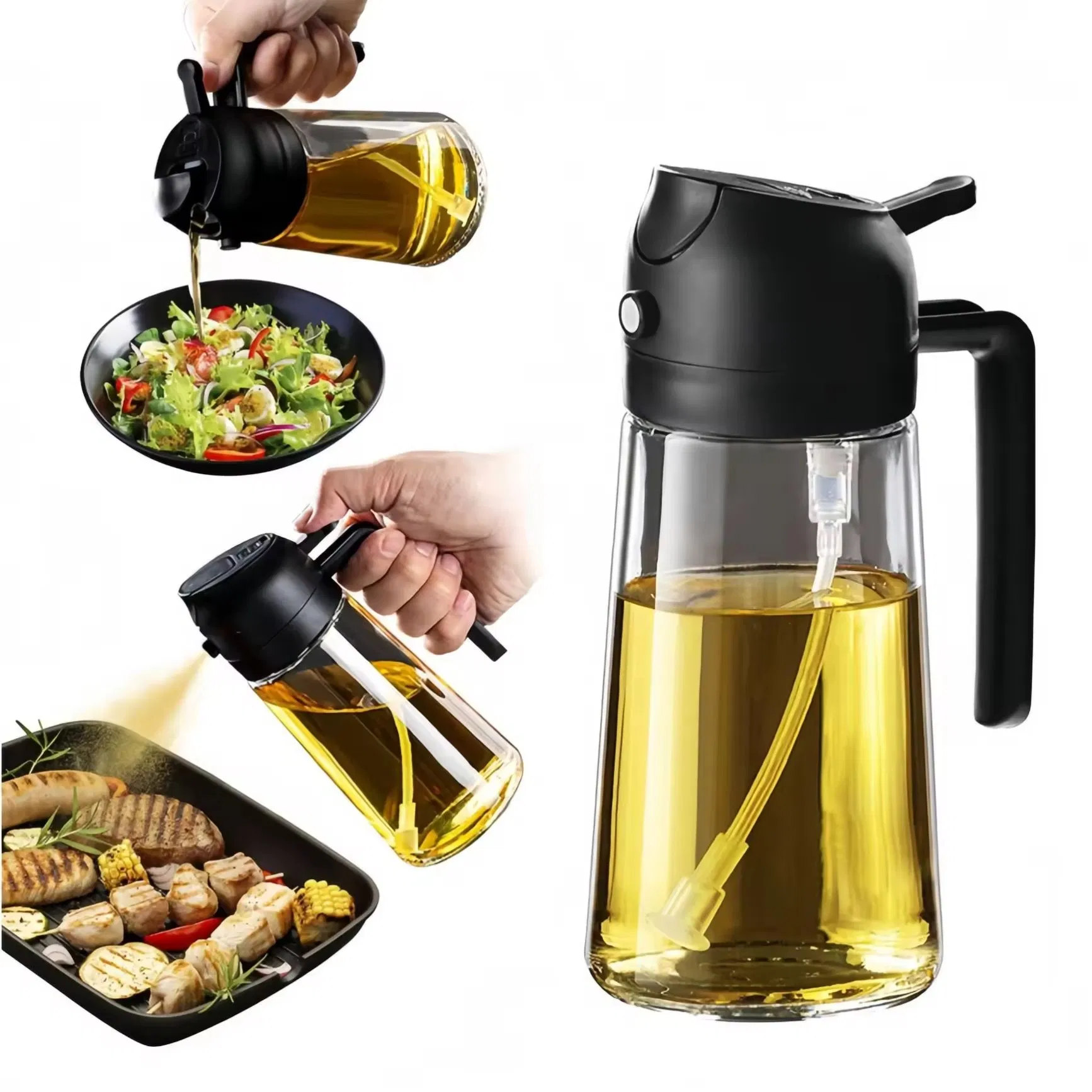 Oil Spray Bottle Kitchen Spray to Dual-Use Oil Pot Glass Oil Spray Bottle Household Press Type Large Capacity Spray Pour