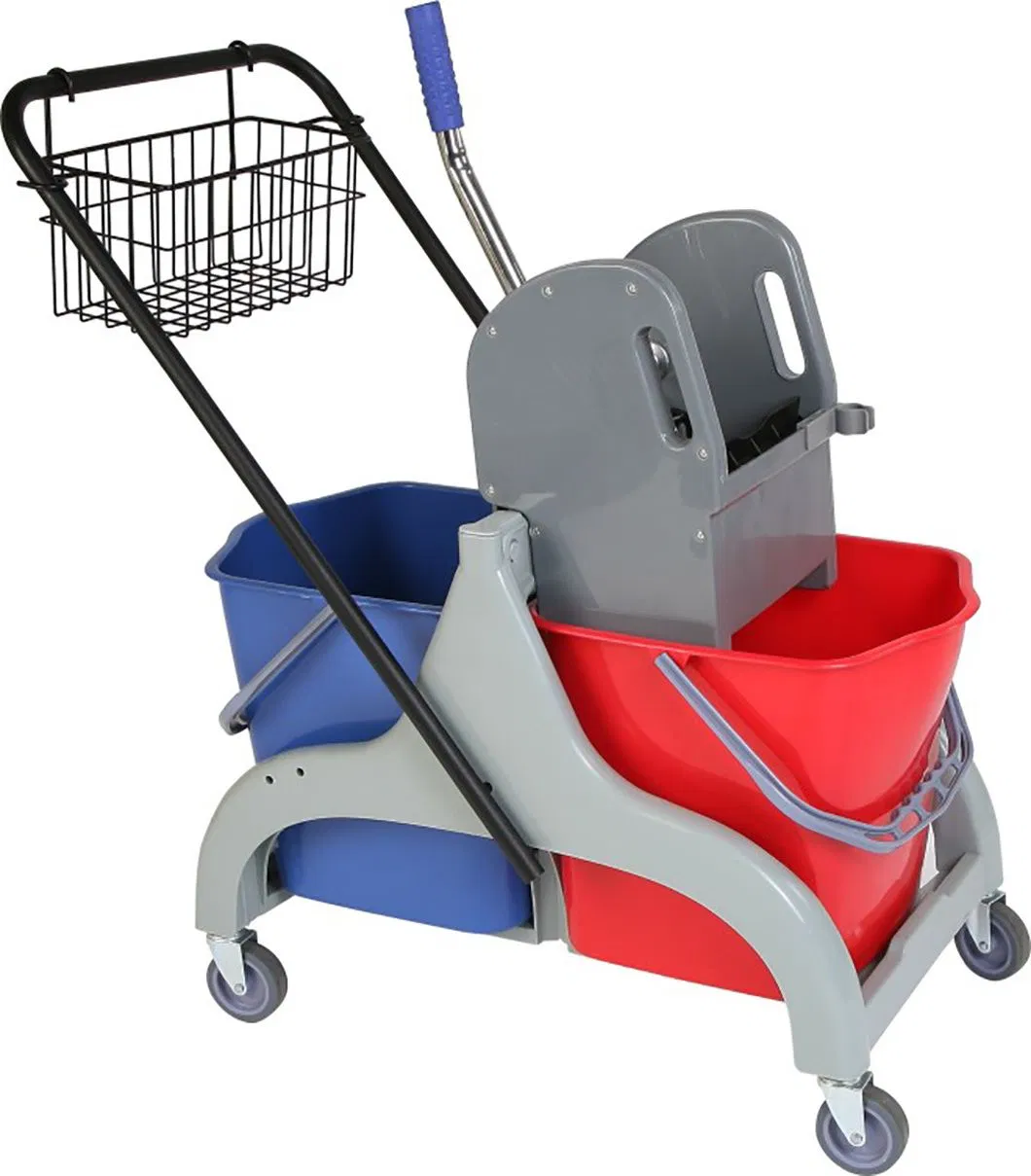 46L Down Press Double Wringer Janitor Trolley Mop Bucket Trolley