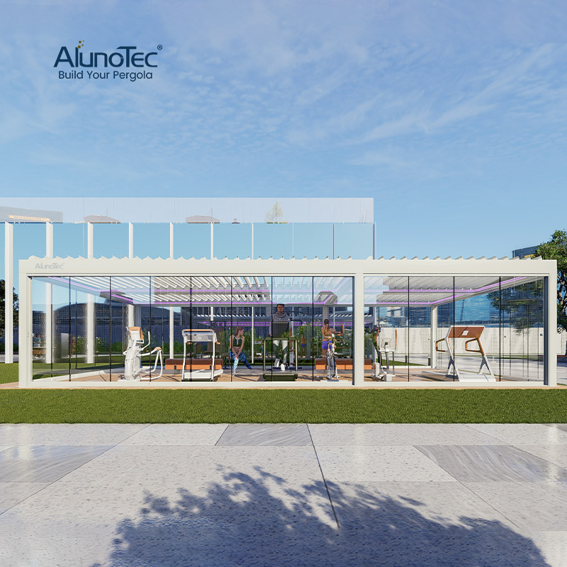 Беседка алюминиевая AlunoTec моторизованная биоклиматическая жалюзи