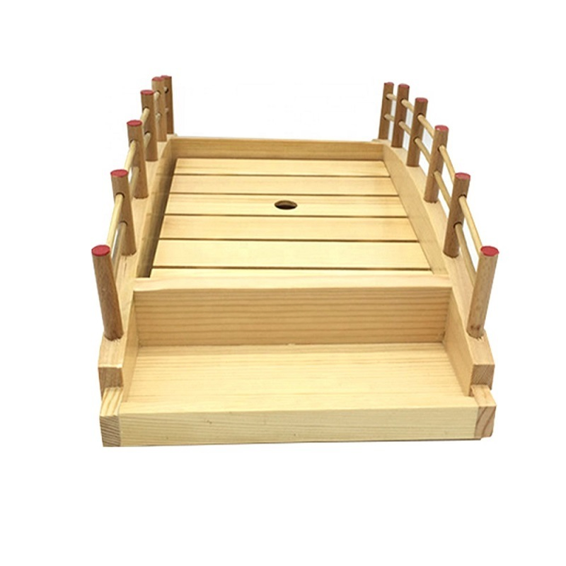 Japanese Pine Wood Sushi Bridge and Serving Plate Tray Wooden Product for Sale