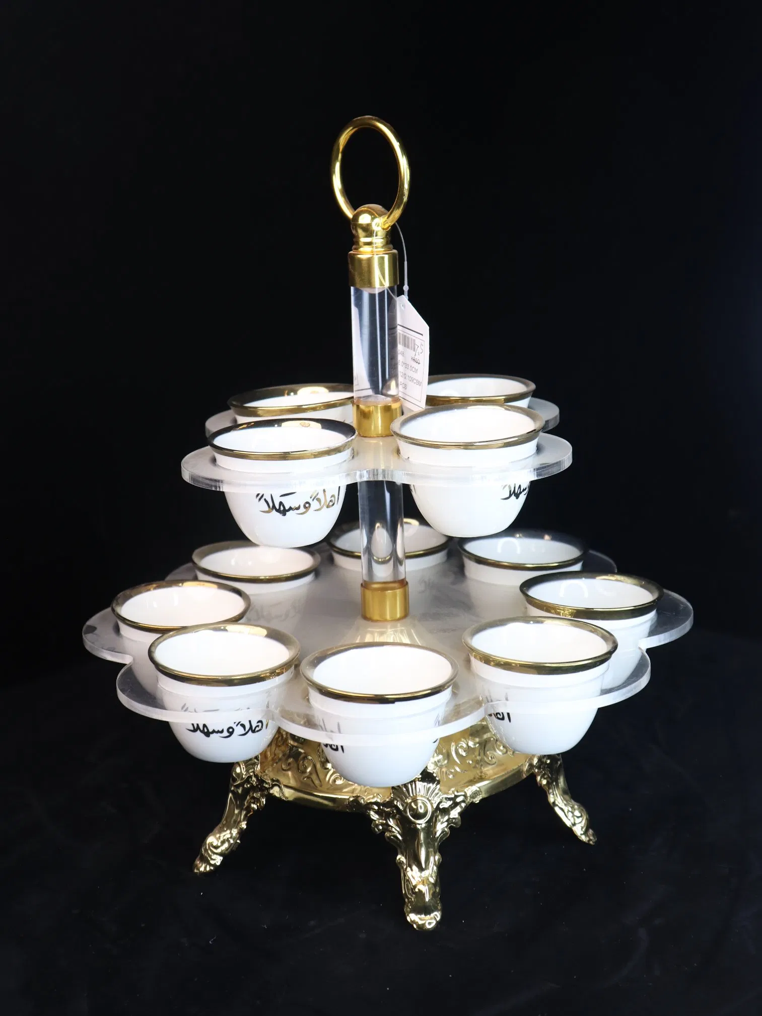 Household Gold-Plated Iron Frame, 12 Ceramic Tea Cup Decoration Set