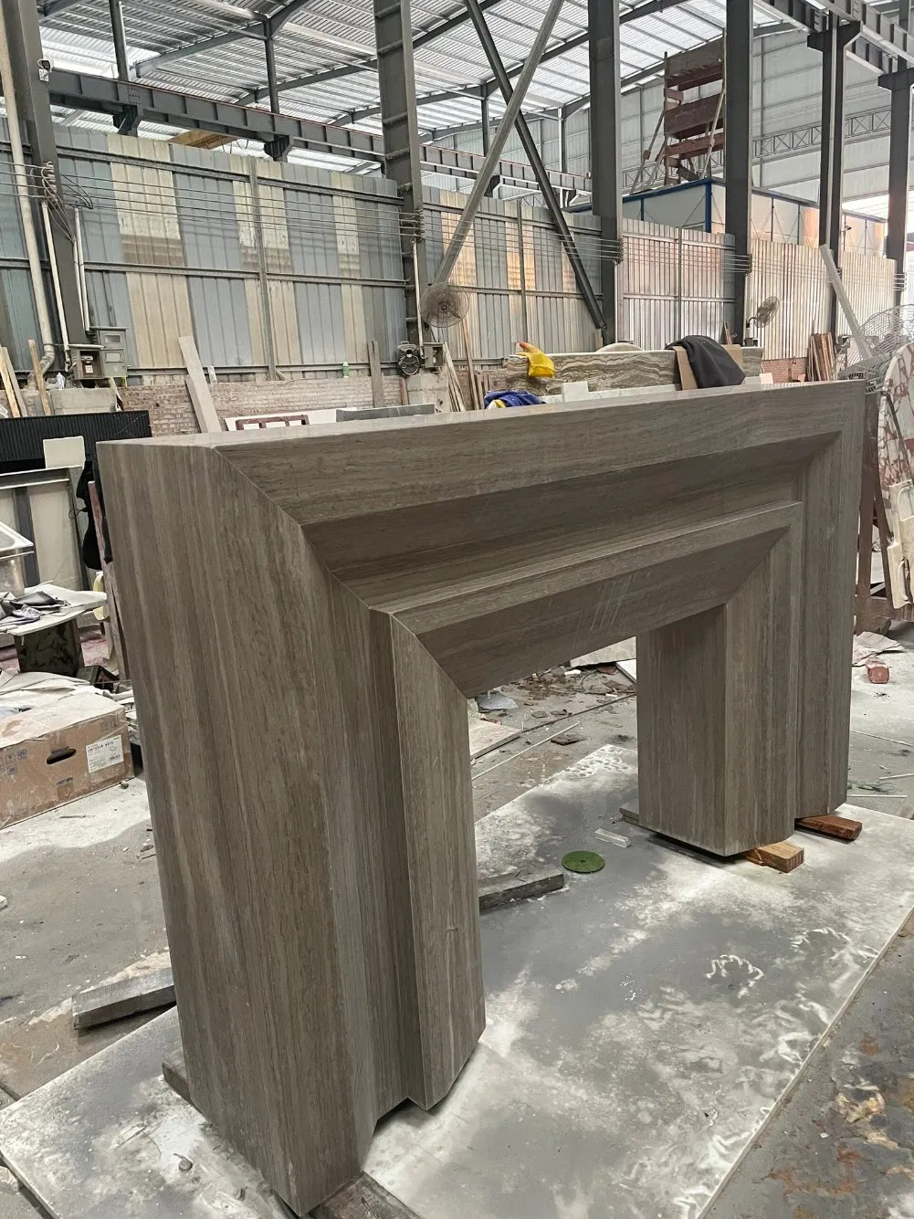 Classic Simple Design Stone Fireplace Surround Grey Wooden Marble Fireplace Mantel