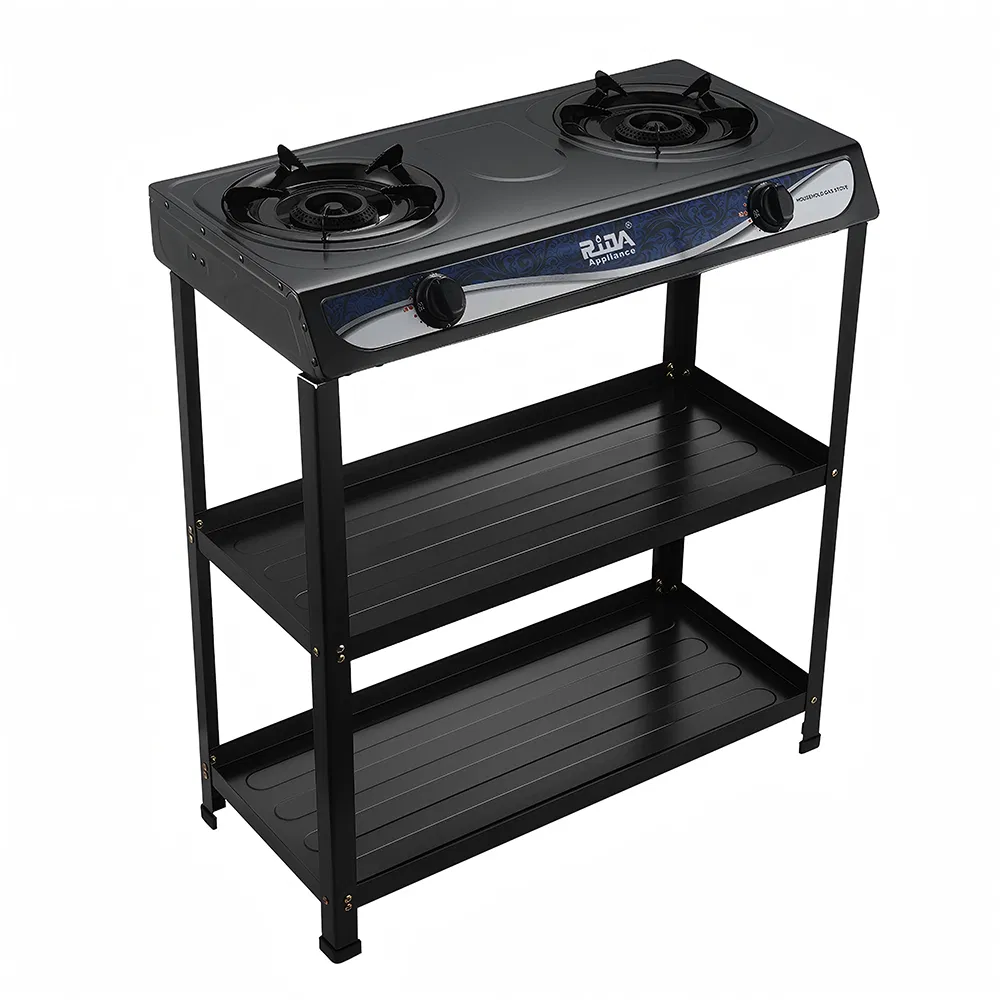 Easy to Move Free Standing Gas Cooker LPG Gas Stove with 2-Layer Shelf for Home Kitchen and Restaurants