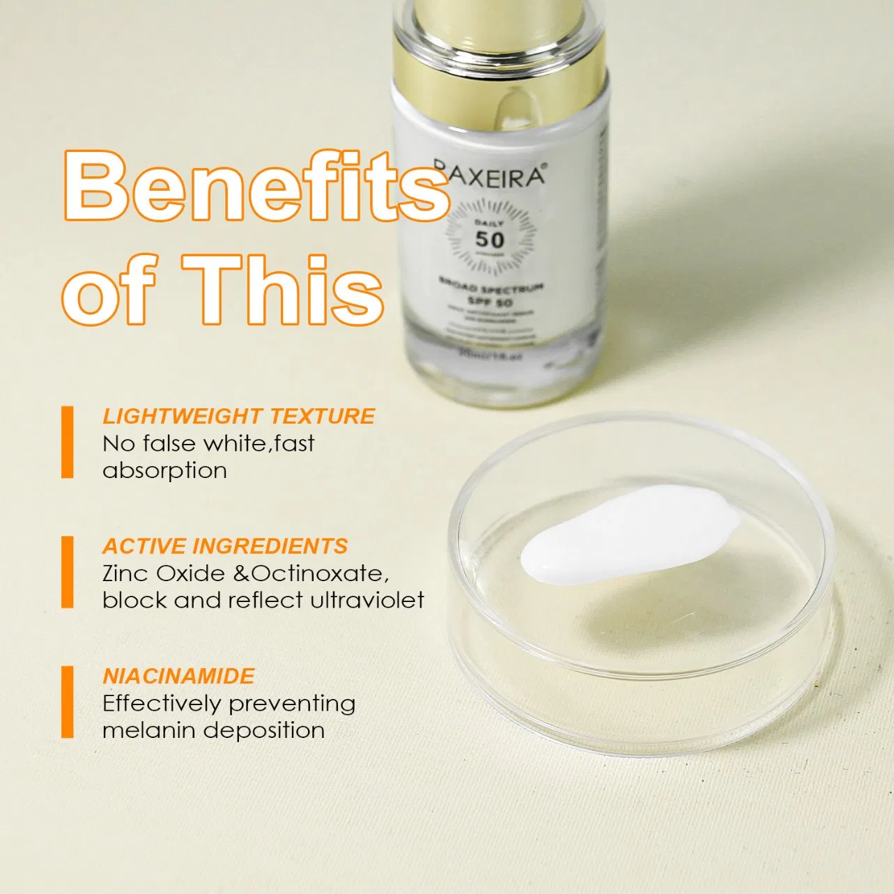 OEM Vegan Formula SPF 50 Mineral Sunscreen Broad Spectrum