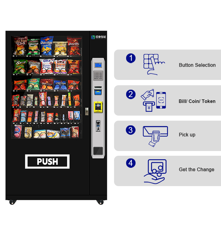 Factory Cheap Price Vending Machines Card Bill Coin Snack Vending Machine Bottle Drinks Durable Large Capacity 60 Slots Steel