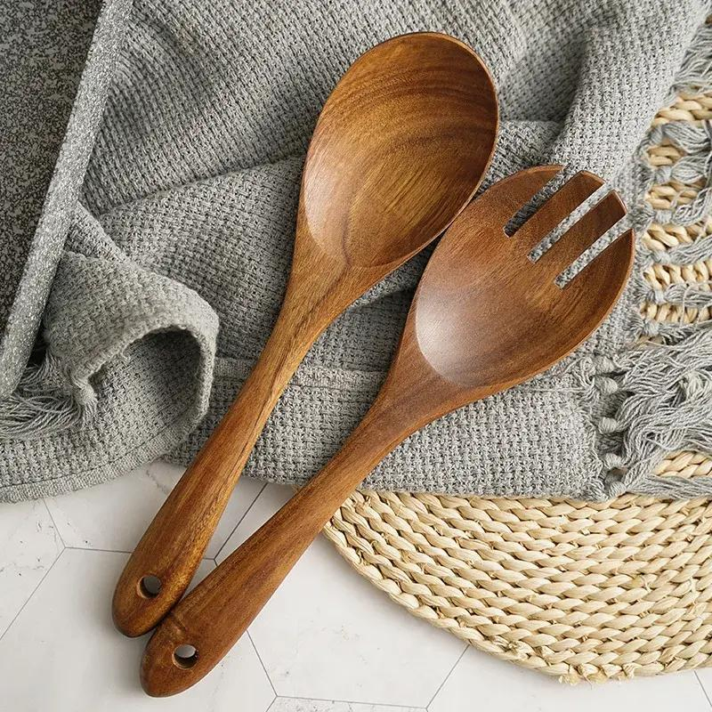 Acacia Wood Handmade Salad Wooden Kitchen Long Handle Spoon