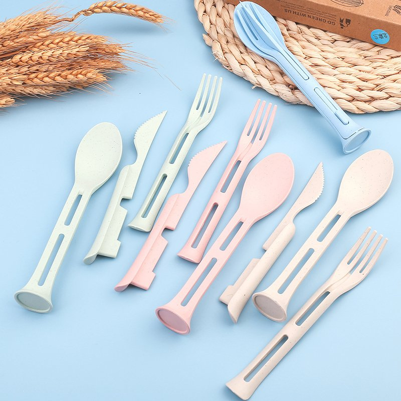 Nordic Style Wheat Element Cutlery 3-in-1 Portable Children's Plastic Cutlery Knife