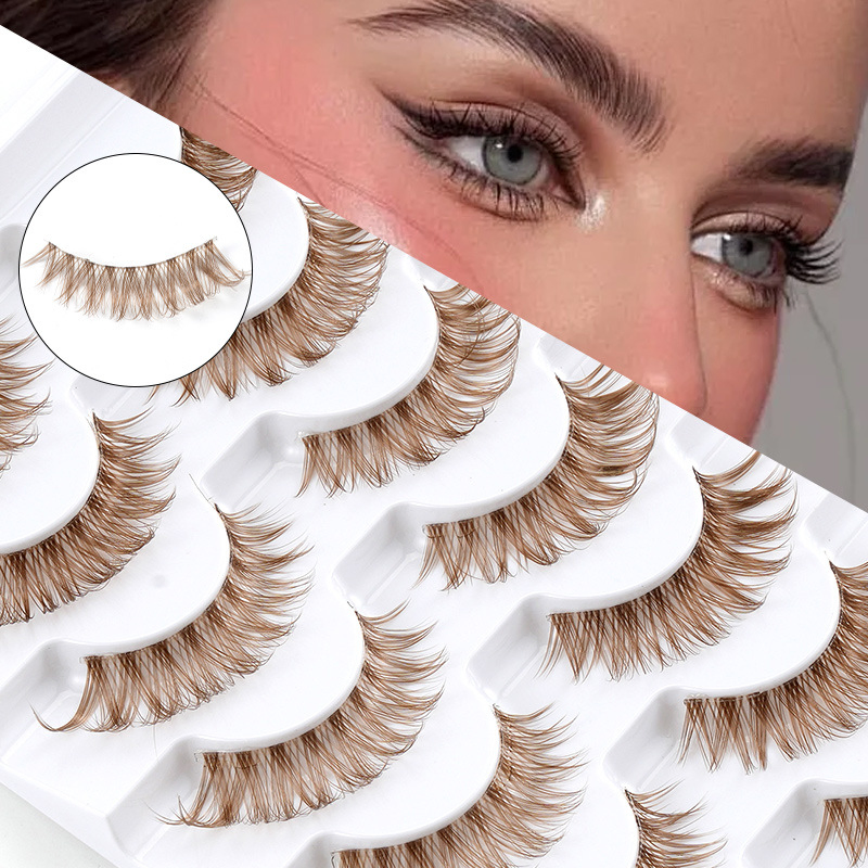 Beautichen 7 Pairs Hazel Brown False Eyelashes -3D Textured Curled Lashes with Clear Band for Natural Look