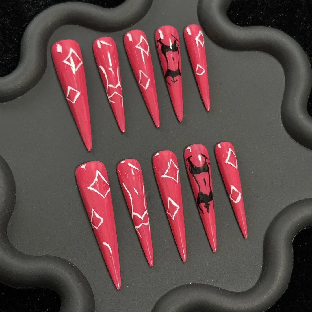 Wholesale Red Extra Long Nail Fake Nail Stiletto Luxury Wear Handmade Full Cover ABS Nails