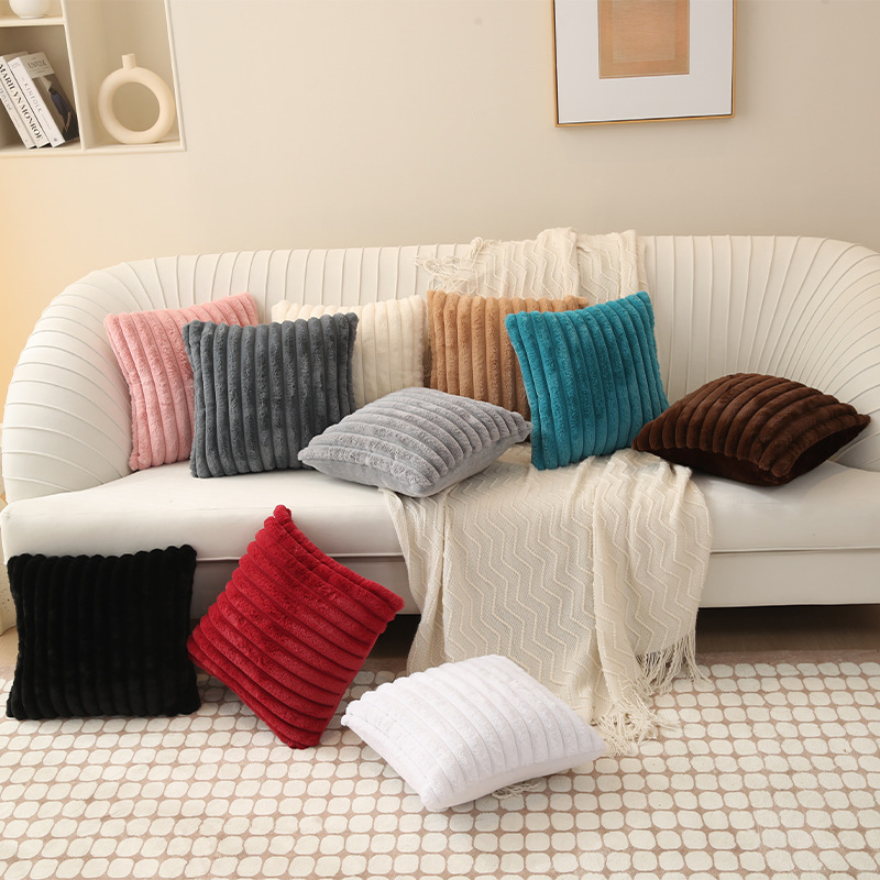 Xinlan Minimalist Vertical Stripe Faux Fur Pillow Cover Single Side Solid Color Decorative Cushion Case for Sofa