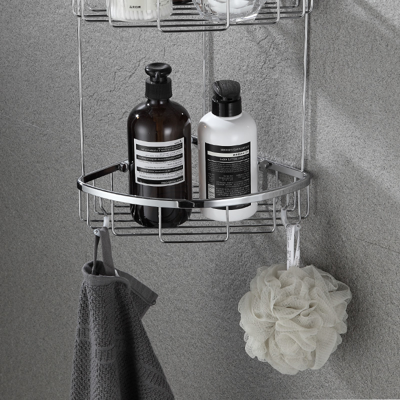 2 Tiers Corner Shower Organizer Wall Mounted Shower Shelf