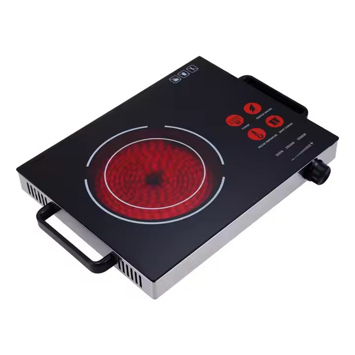 Electric Single Infrared Burner Ceramic Glass Hot Plate Cooktop with Stainless Steel Base