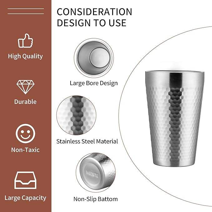 Custom Stainless Steel 16oz Pint Drinking Water Beer Unbreakable Hot Cold Drinking Cups for Home Office Party Outdoor Camping Aluminum Cups
