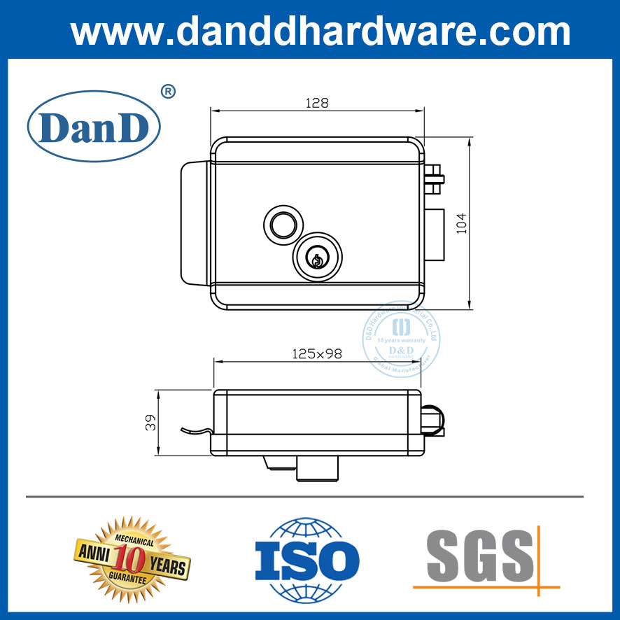 Surface Mounted Double Brass Cylinder Latch Rim Lock for Middle East Market