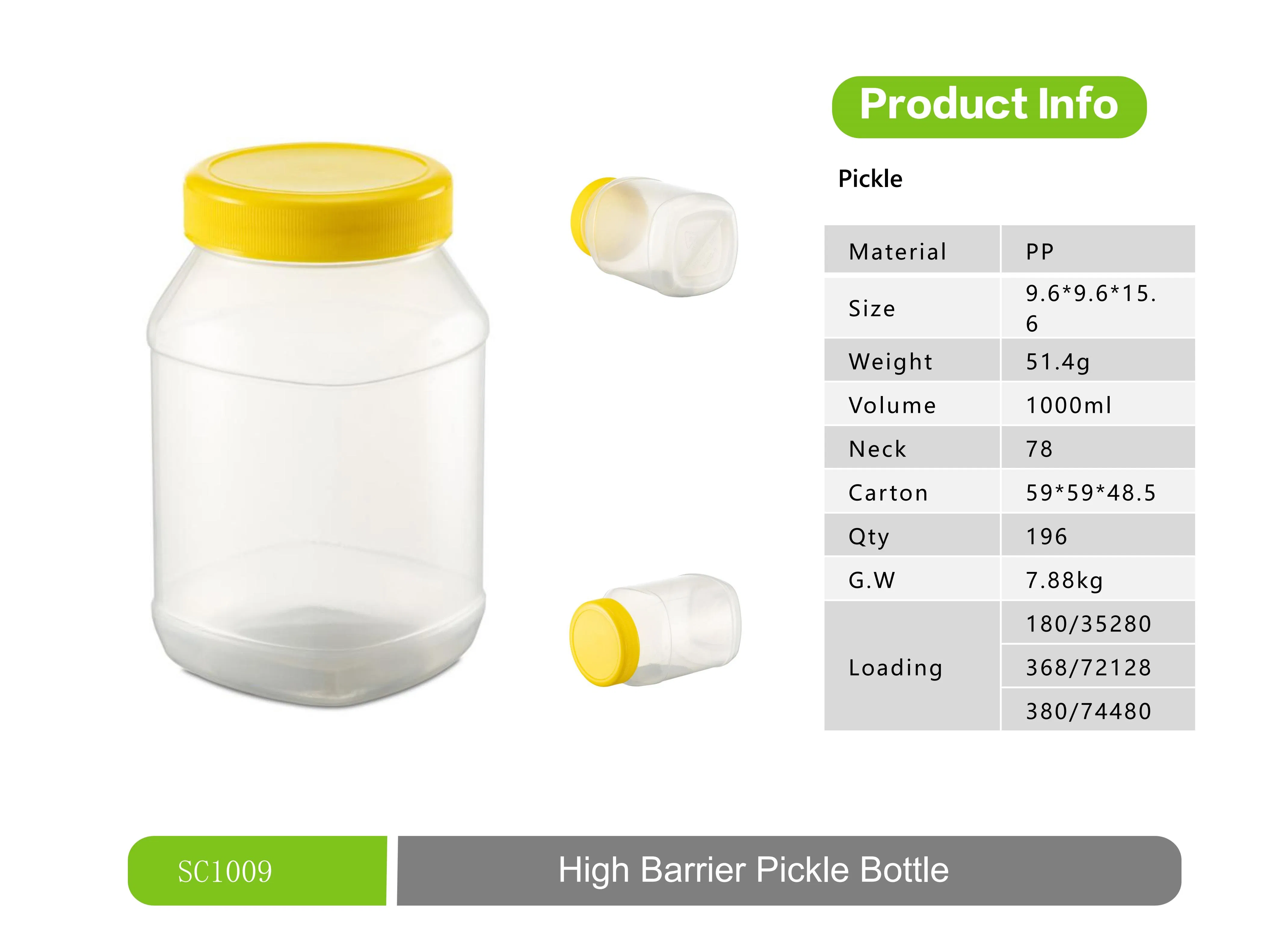 Factory Direct 1000ml Sample Shock Resistance PP and EVOH High Barrier Canning Jar