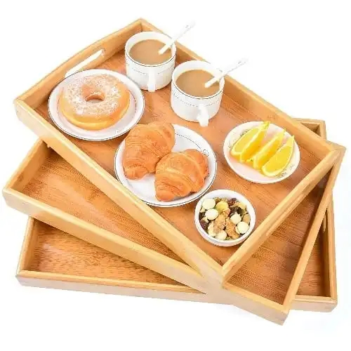 Antl-Slip Mat Bamboo Trays with Hold Hander