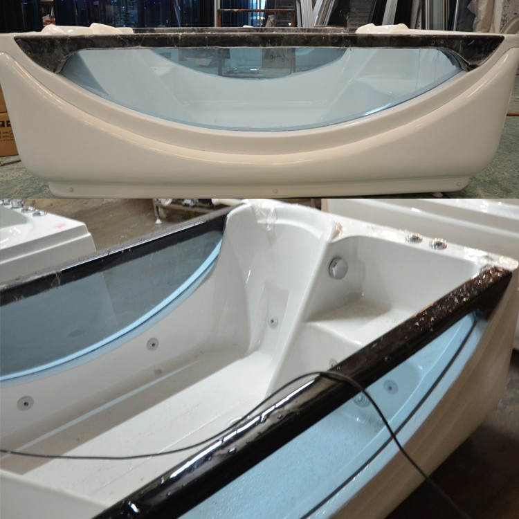 White Free Stand Glass Acrylic Rectangle Modern Massage LED SPA Indoor Hot Whirlpool Bathtubs