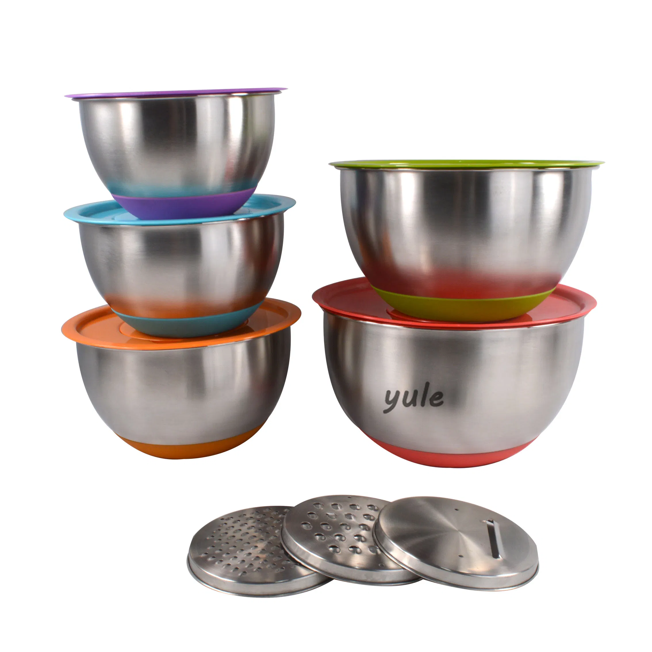 Antislip Silicone Base Stainless Steel Salad Mixing Bowl with Lid