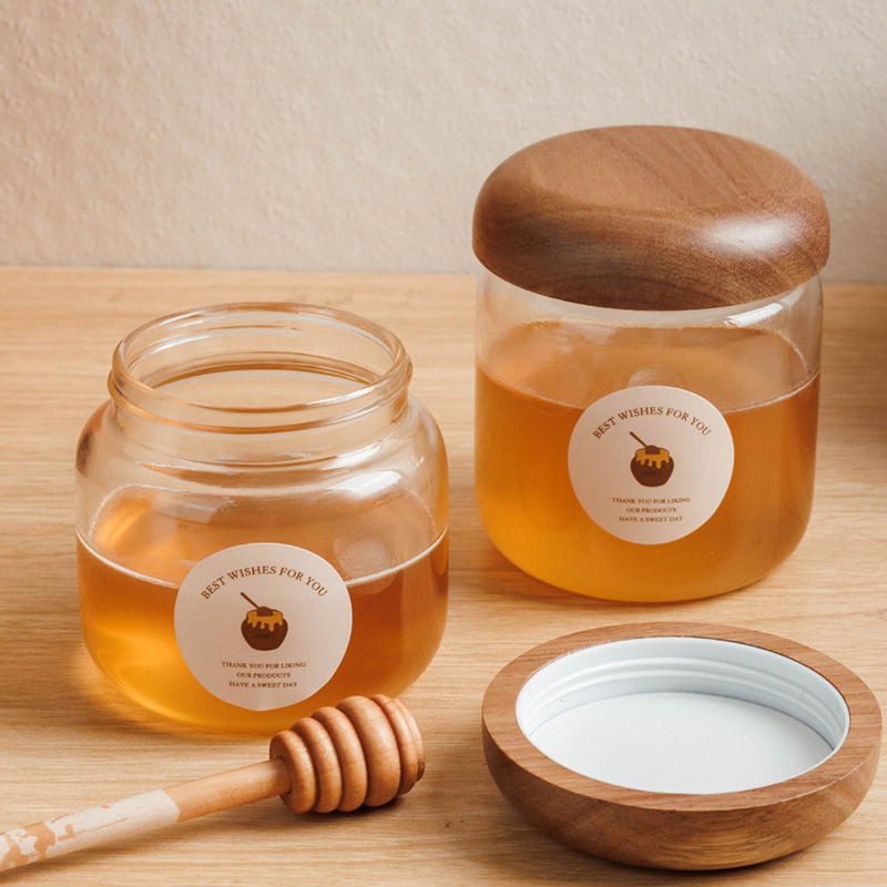 Honey Jam Glass Jar 250ml 380ml Storage Tank with Wooden Lid