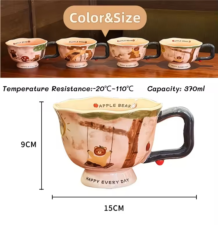 Valentines Day Wedding Gift Cartoon Coffee Tea Cups Bulk Supplier 2026 Hot Sale Drinkware Cute Apple Bear Ceramic Mugs