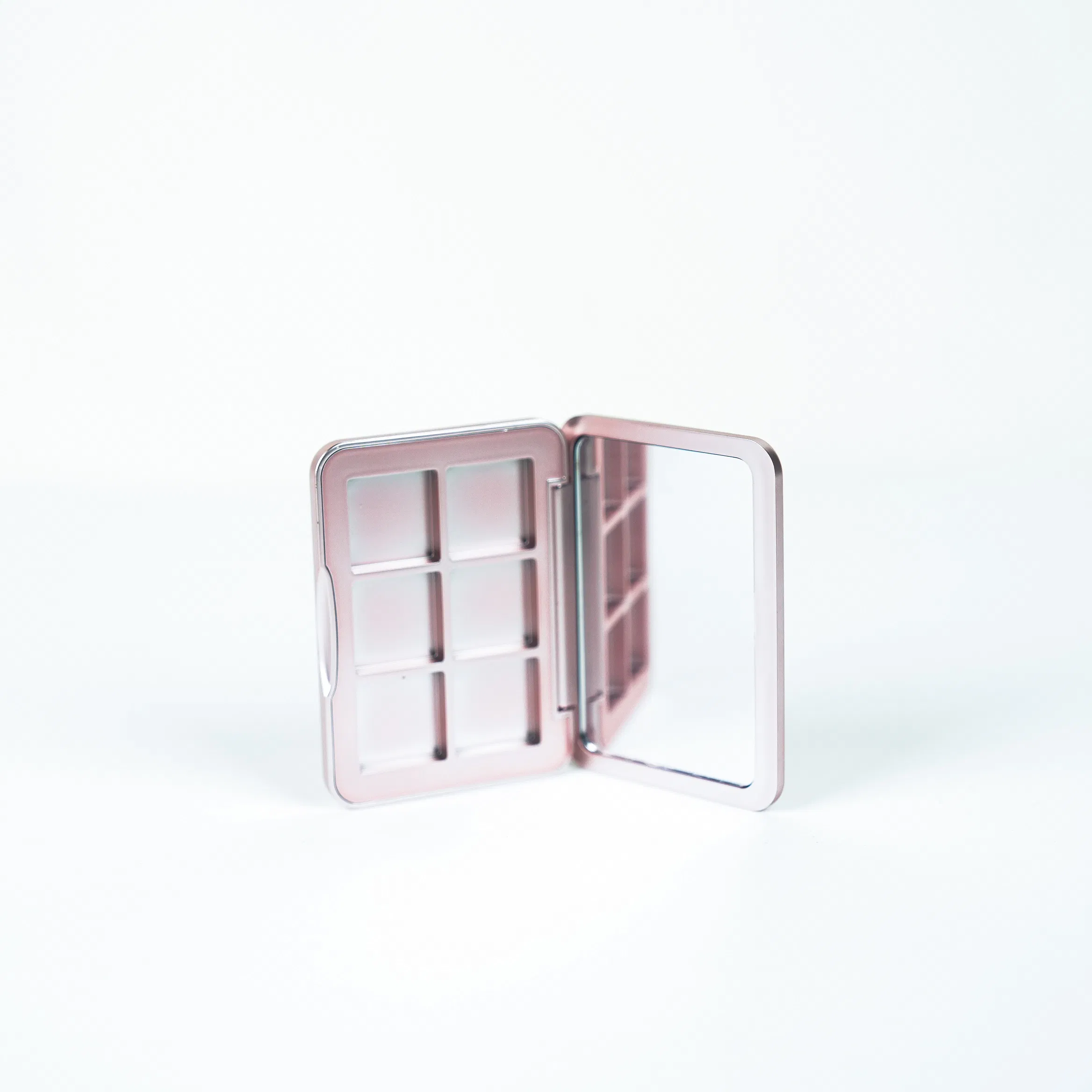 Custom Private Label Pink Eyeshadow Palette Case 6 Wells Plastic Empty Eyeshadow Box with Mirror