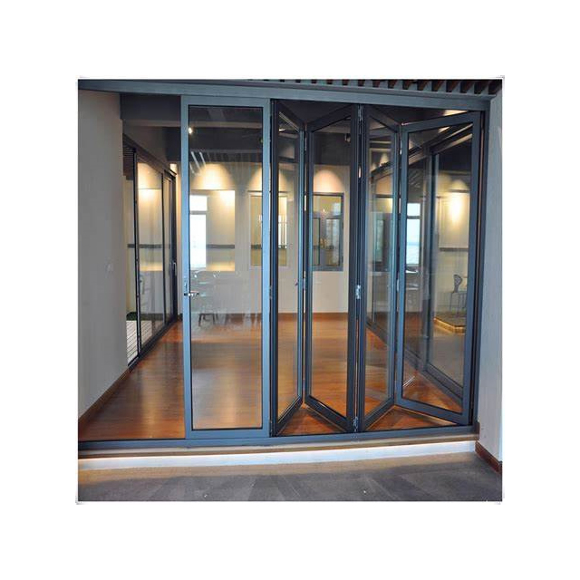 Aluminum Bi-Fold Door Riot Glass Sliding Door Aluminum Frameless Glass Door Parts Half Glass Aluminum Bi-Fold Door