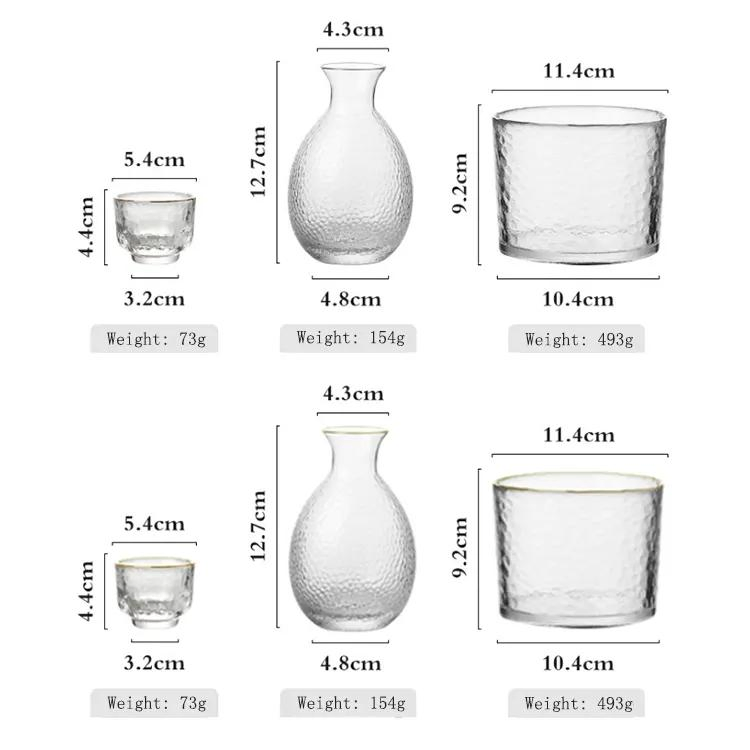 Japanese Stype Clear Hammer Glass Wine Decanter Set with 4 Glasses