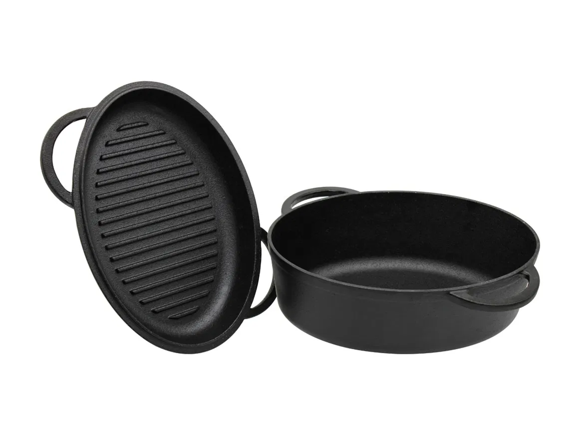 Чугунная жаровня с гриль-крышкой, предварительно прокаленная