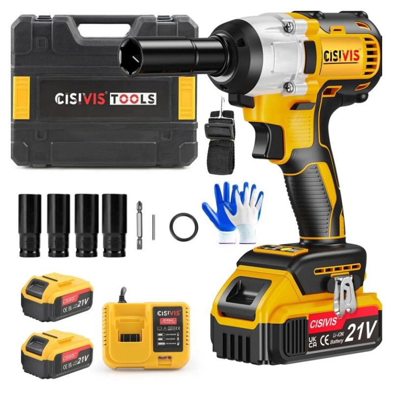 21V Brushless Cordless Electric Impact Wrench Set 280n·M 650W with 2 Batteries, 4 Sockets, Hex Bit, Carry Case & Accessories
