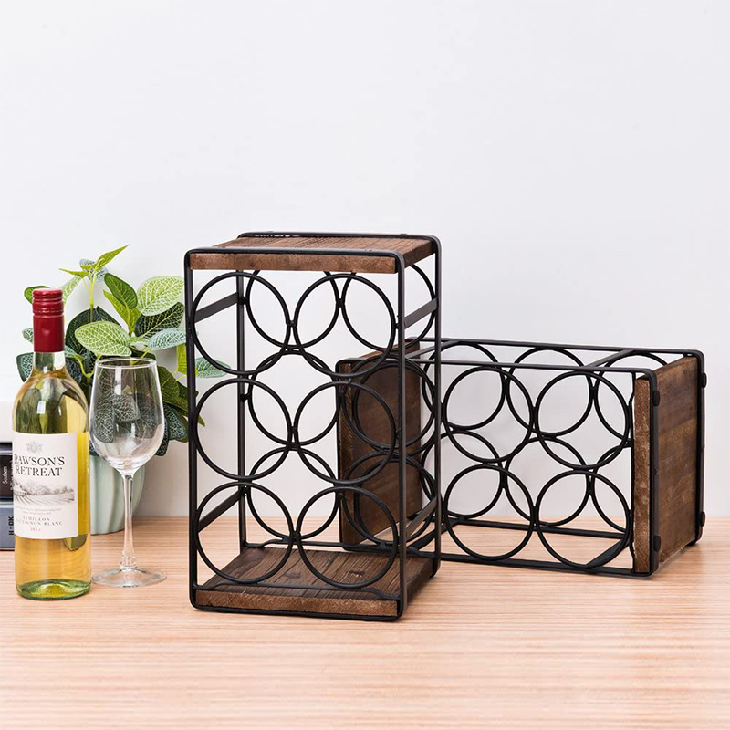Factory Direct Sale Display Free Standing Stackable Small Metal Countertop Wall Mounted DIY Holder Narrow Vertical Oak Black Wooden Wine Rack