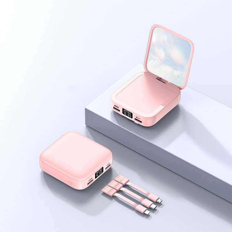 Power Pack, Miniature Design Makeup Mirror, Built-in Cable Custom Logo Gift Selection
