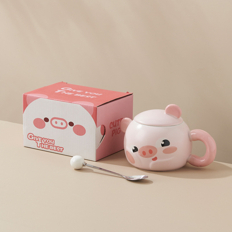 Cute Cartoon Animal Mug Ceramic Cup with Lid