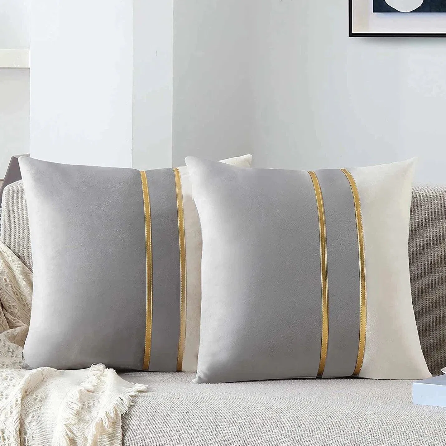 Nordic High Quality Plain Striped Velvet Custom Cushion Cover Living Room Bedroom Car Hotel Cushion Cover