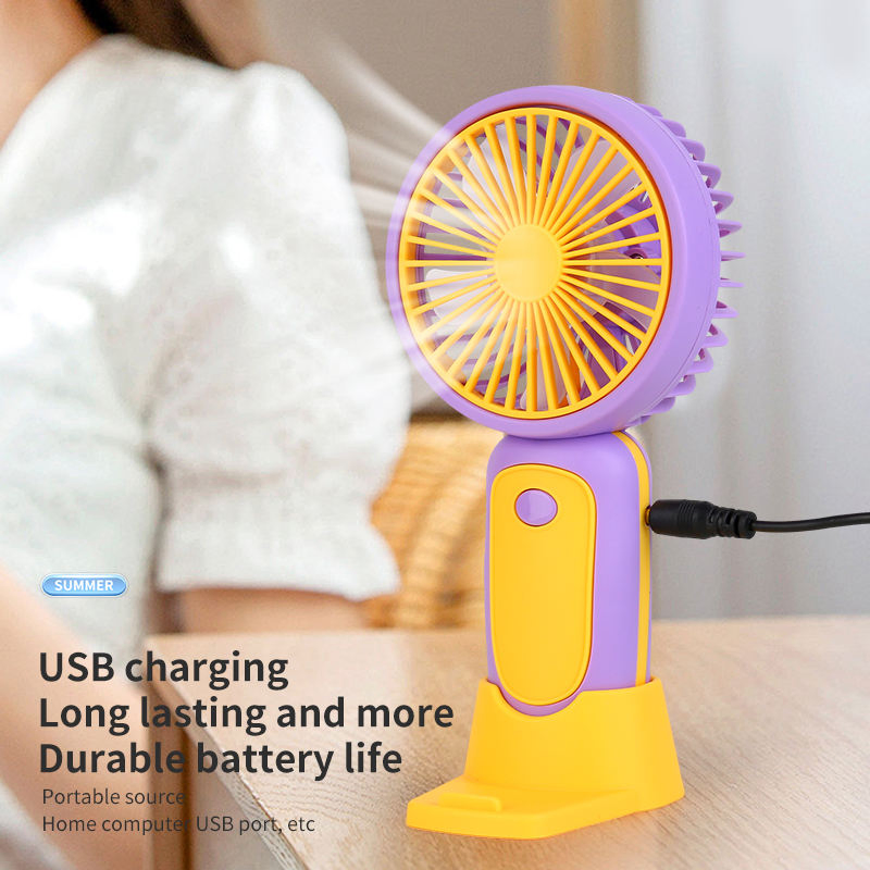 Brand New Summer Electric Small Handheld Personal Desk Fan Portable Pocket Fan with Stand USB Rechargeable Mini Cute Plastic Wearable