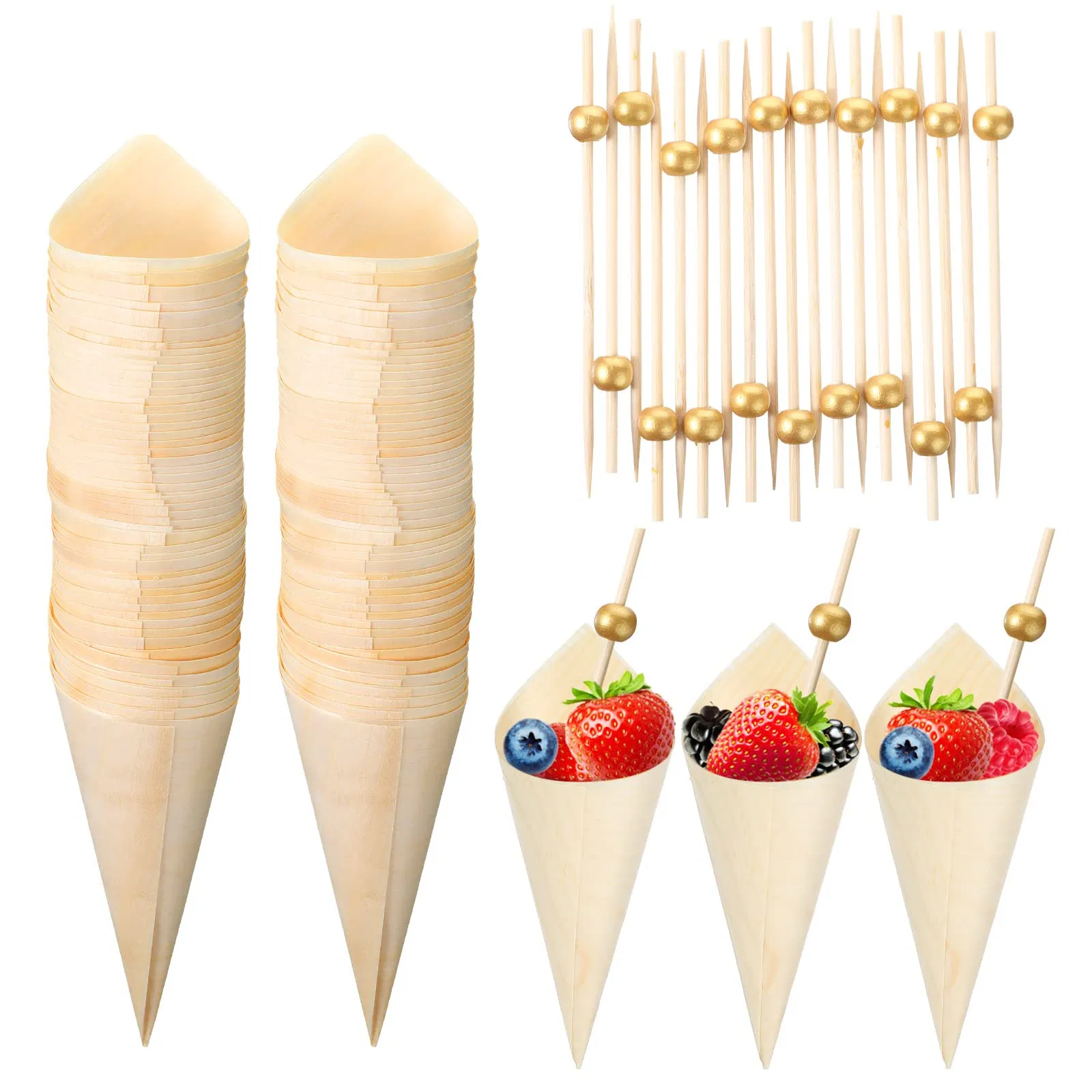 Compostable Disposable Wooden Sushi Food Roll Cone