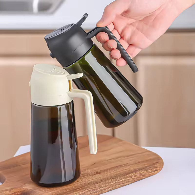 Wholesale 2in1 Kitchen Gadgets Dark Green Light-Blocking Glass 470ml Olive Oil Dispenser Sprayer Bottle