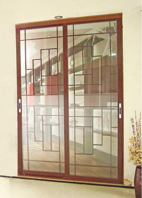 Australia Standards Wood Grain Color UPVC Vinyl Sliding Glass Door with Decorative Grill