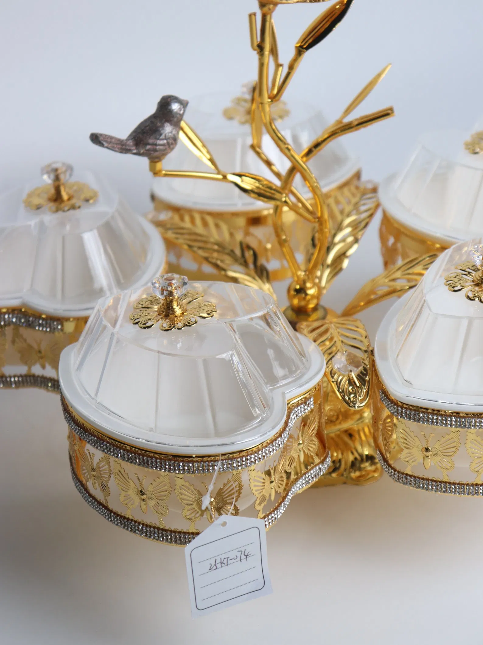Home Ornament Gold-Plated Iron Frame with 5 Rectangle Plastic Bowl Sets