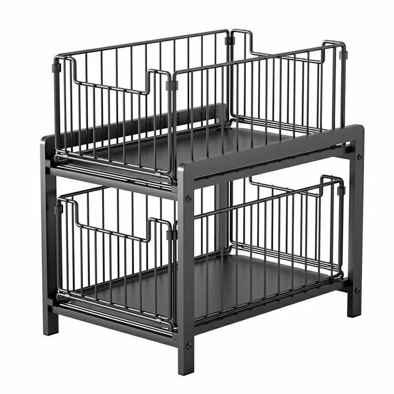 Kitchen Storage Cabinet Organizer Sink Rack with Push Pull Metal Wire Shelf