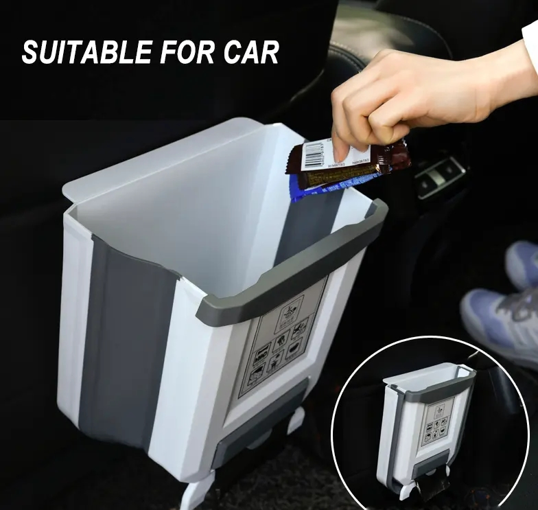 Kitchen Hanging Trash Can Wall Mounted Plastic Folding Waste Bin