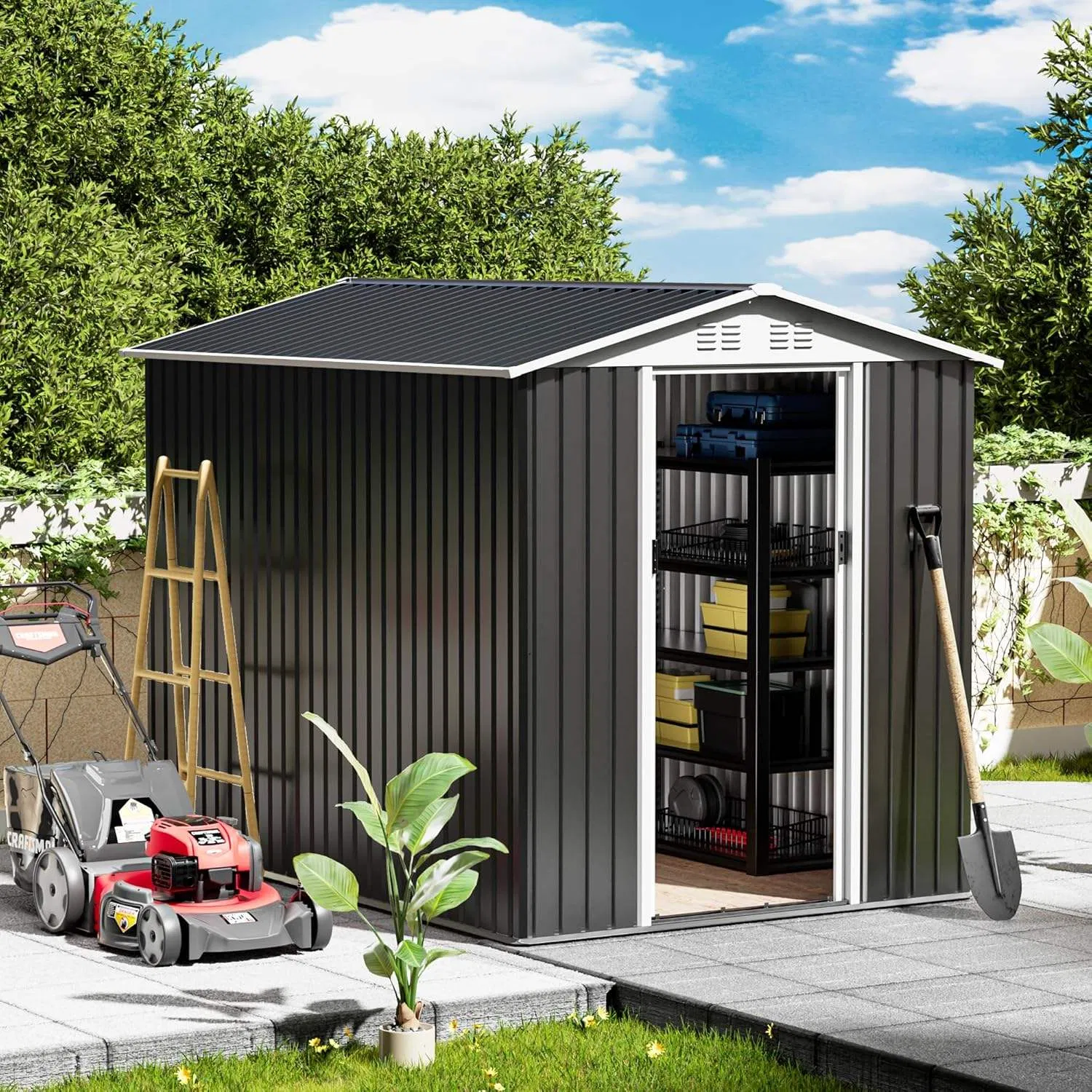 6*9FT Strong Backyard Home Shed Built as Safeguarded Tool House Generous Storage Shed and Stylish Garden Shed Solution