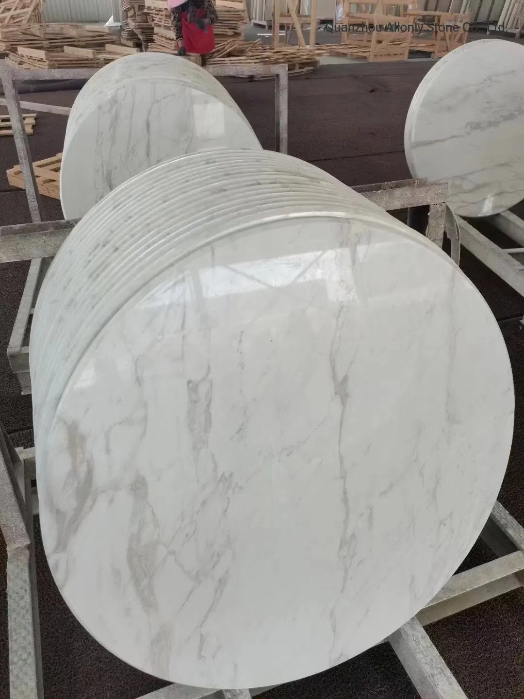 Round Arabescato White/Volakas White Stone Coffee Marble Table Top