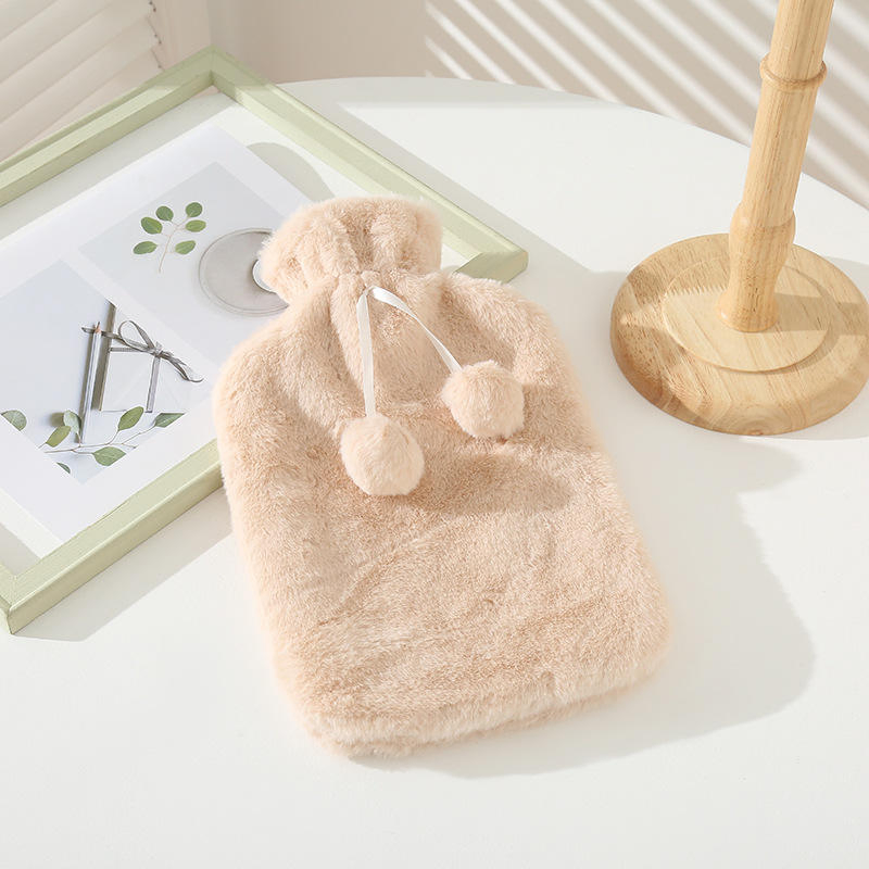 High Quality Natural Rubber Rabbit Fur Plush Warmer Hot Water Bag